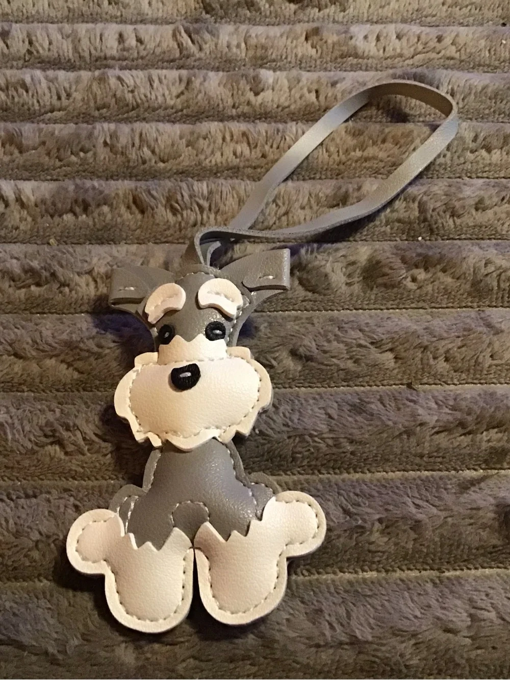Gray and Cream Dog-Shaped Leather  Accessory